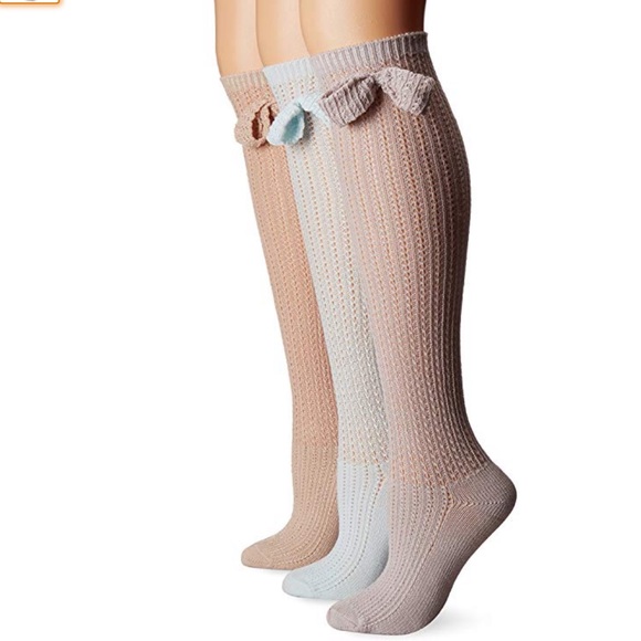 New Muk Luks Pointelle Bow Knee Socks - 3 pairs - Picture 1 of 1